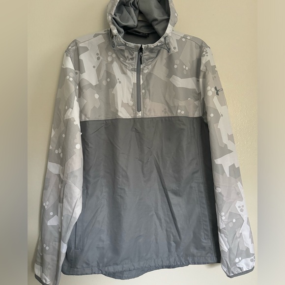 UNDER ARMOUR 1/4 Zip Hooded Windbreaker - Men's Size Medium - Gray Camo - Picture 2 of 13